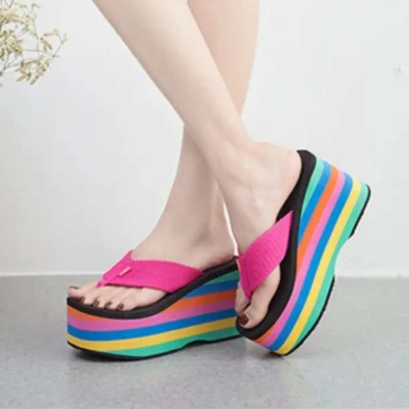 

Fashion 10CM Heels Platform Slippers for Women Non-slip Comfortable Wedge Slippers New Summer Heeled Sandals Sandalias De Mujer