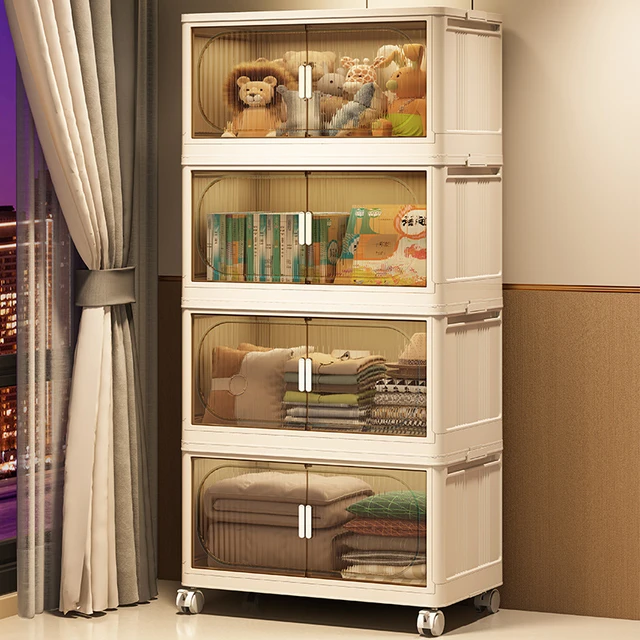 Cajas organizadoras de gran capacidad con puertas dobles contenedores de almacenamiento plegables de plastico caja organizadora apilable con tapas y ruedas AliExpress