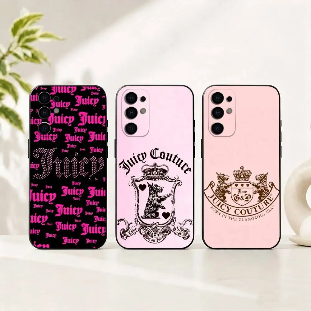 Funda de Teléfono T-Trendy J-Juicy C-Couture de Silicona Negra Suave para Samsung S25, S24, S21, S22, S23, S30, Ultra, S20, Plus, Fe, Lite