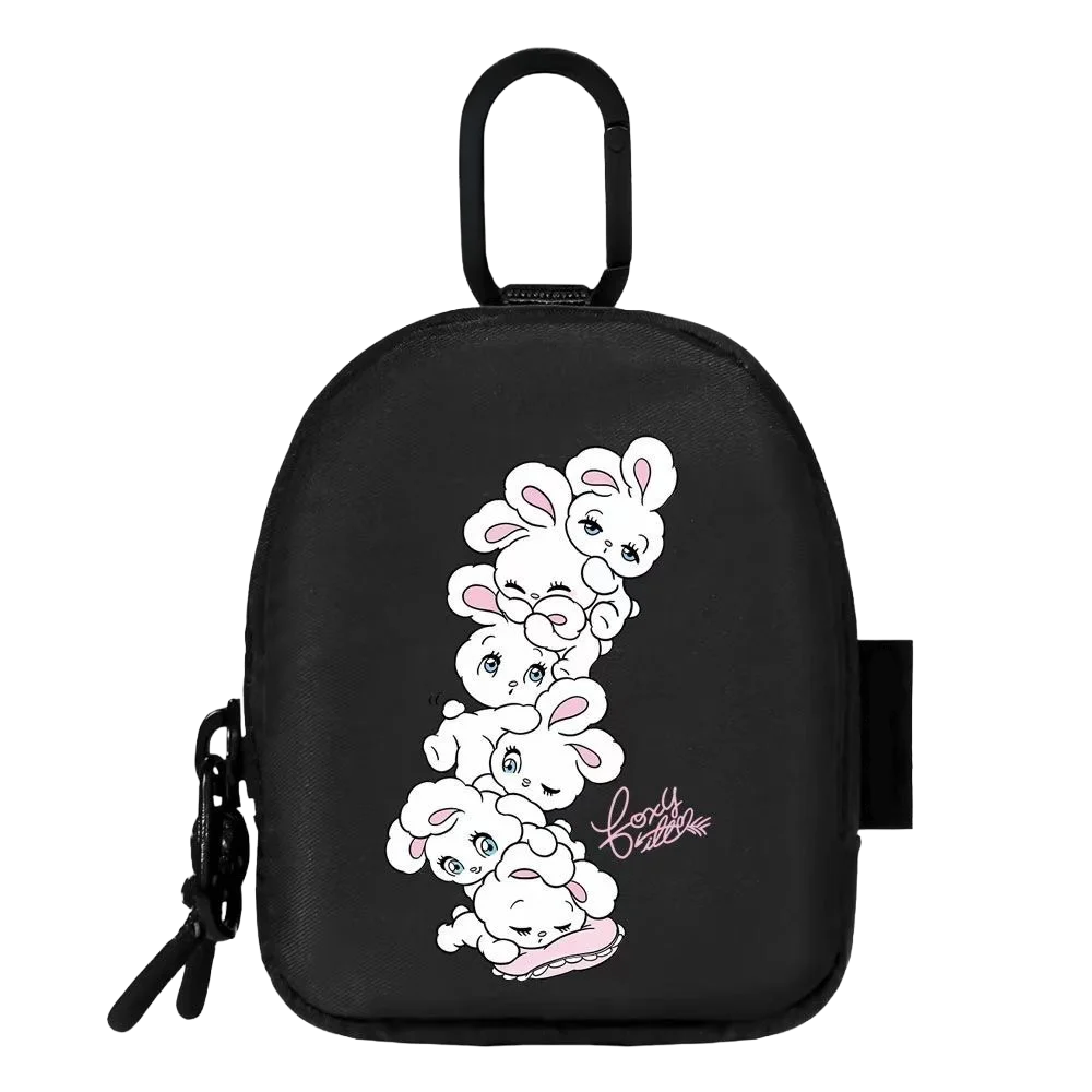 

White Rabbits Black Functional Earphone Earbuds Mini Storage Zipper Bag for AirPods Galaxy Buds