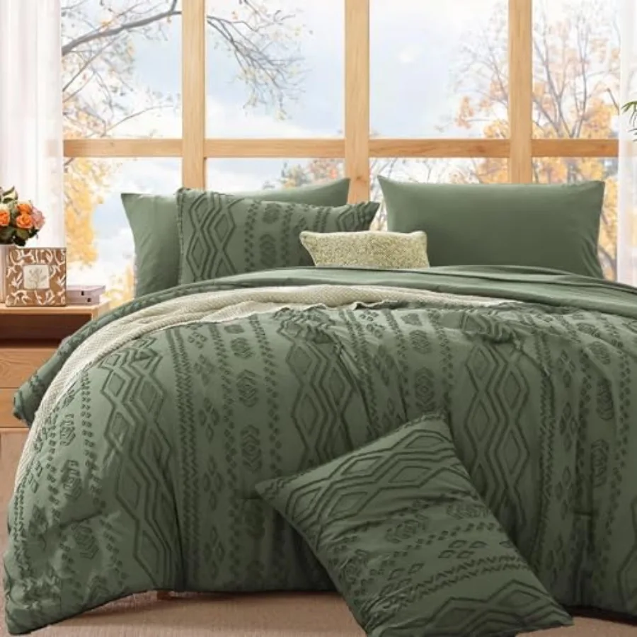 

Comforter Set with Sheets - 7 Pieces Tufted Bed in a Bag Shabby Chic Bedding Sets with 1 Comforter, 2 Sheets, 2 Pillowcases and