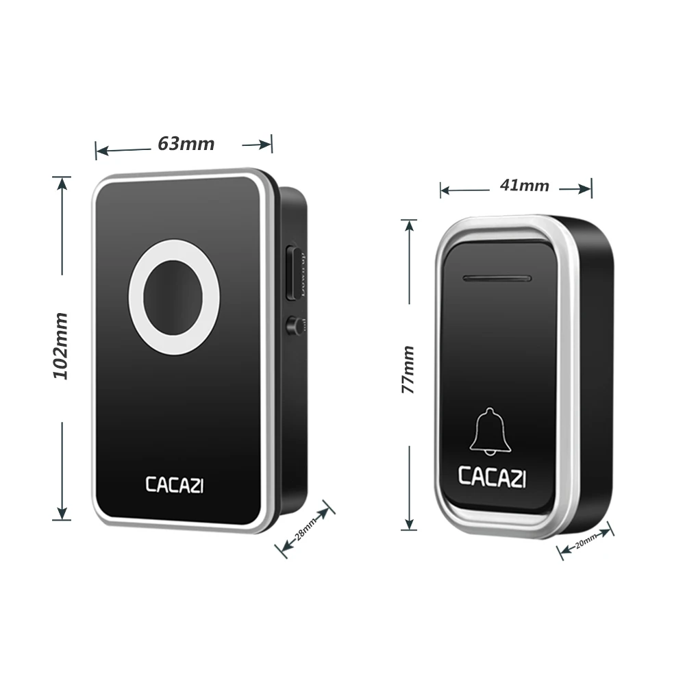 CACAZI Waterproof Home Wireless Doorbell 300M Remote LED Light 1 Battery Button 1 Receiver Cordless door Bell chimes US EU Plug