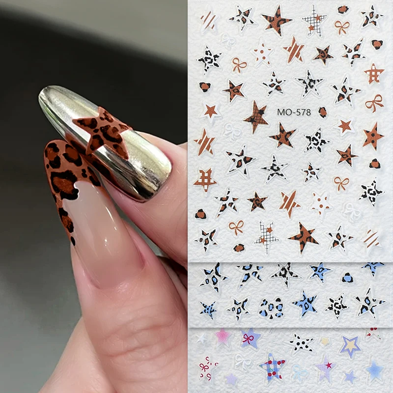 1pc Unregelmäßige Pentagramm Bunte Gird Polka Dot Linie Bowknot Glänzende Nail art Aufkleber Selbstklebende Dekoration Maniküre Aufkleber