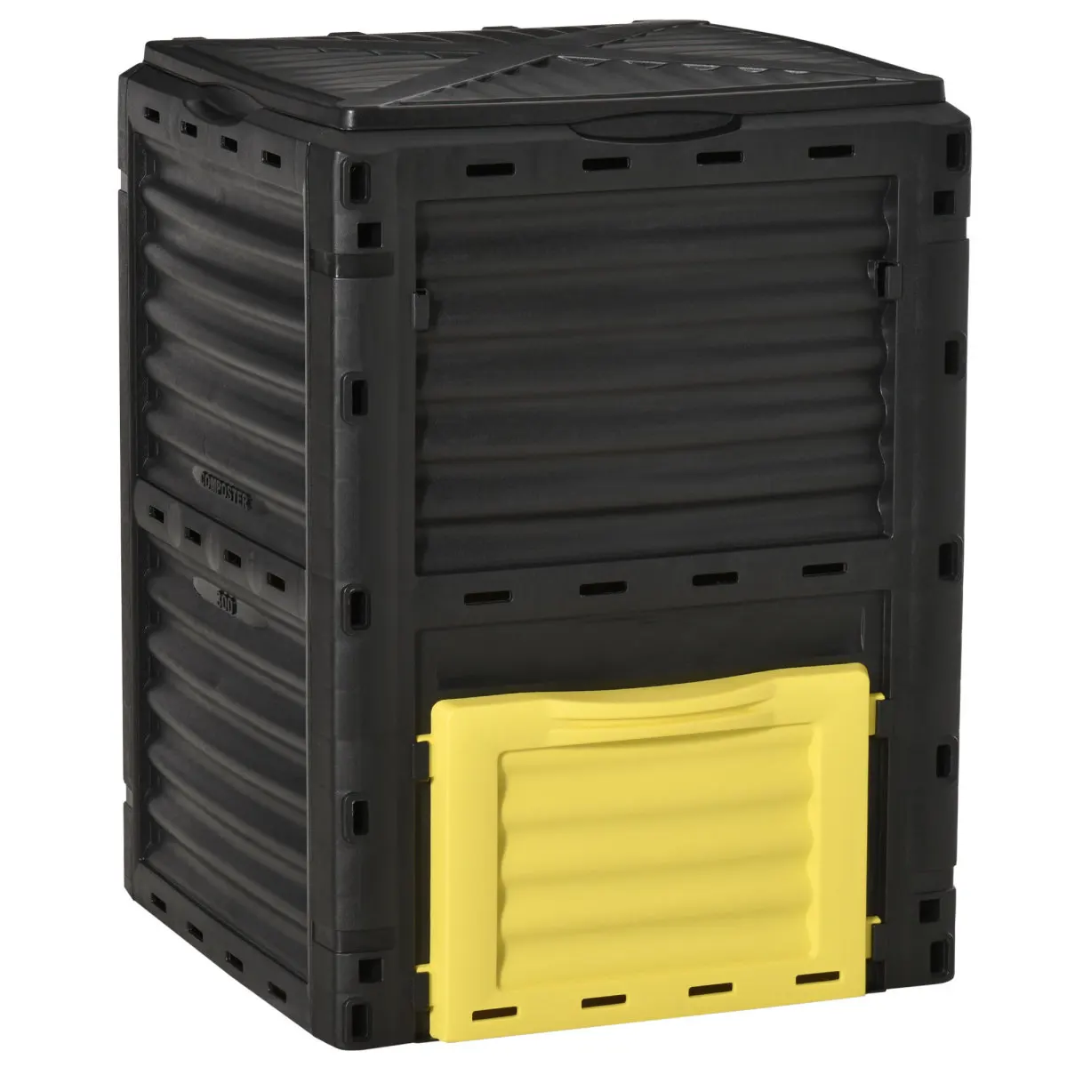 Outsunny Garden Compost Bin 80 Gallon Outdoor Large Capacity Composter Fast Create Fertile Soil Aerating Box, Easy Assembly, Yellow On-Site