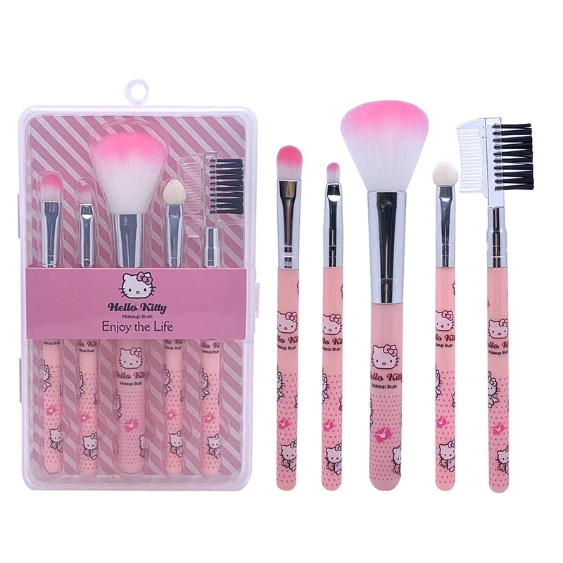 Hello Kitty Makeup Brushes Cute Sanrio Anime Cosmetic Brush Shadow Powder Blusher Beauty Tool 5pcs/Set Girls Festival Gifts