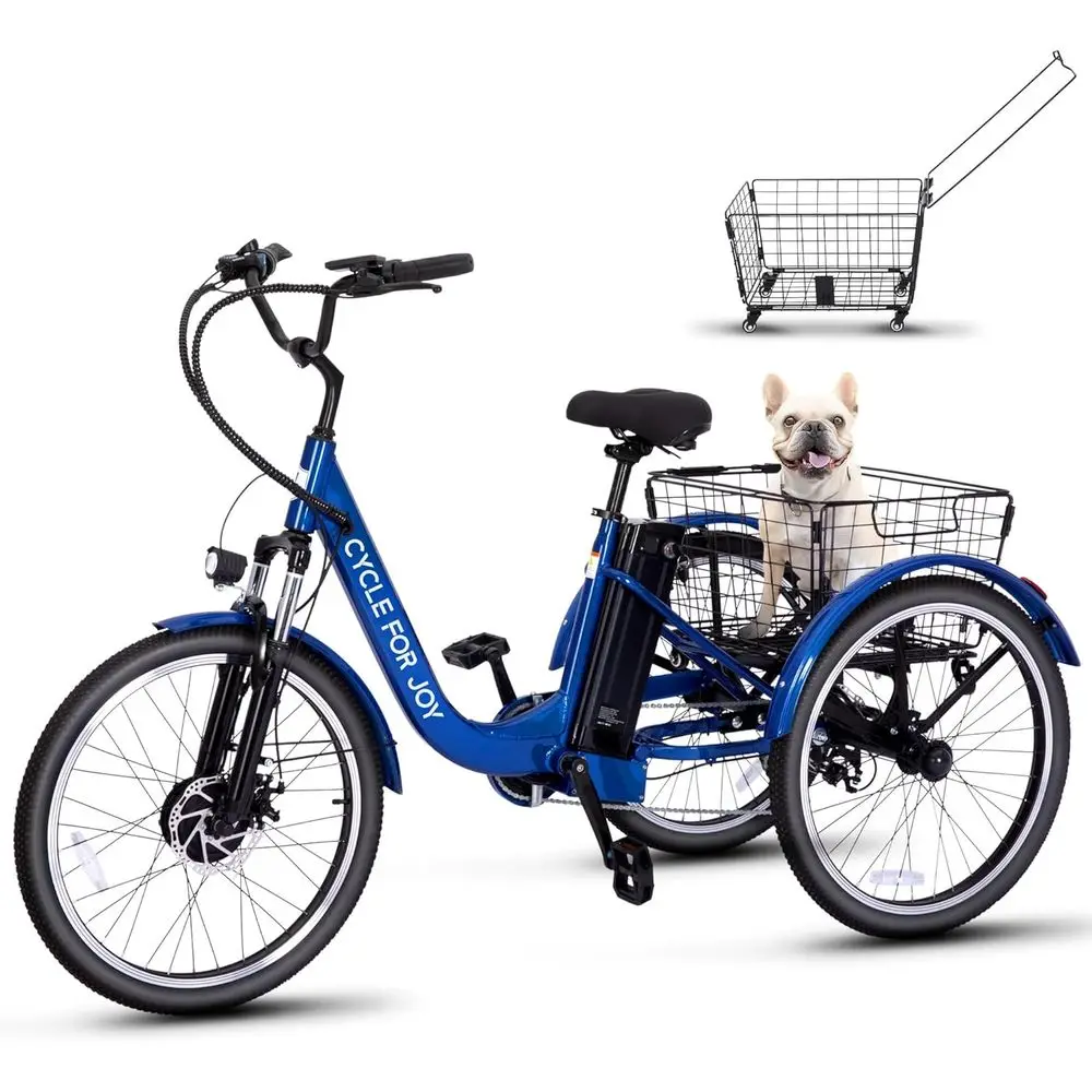 

24" Electric Trike，Electric Tricycle or Adults, 350W(Peak 500W) 7 Speeds 3 Wheel Electric Bikes with 48V 13Ah Removable Battery