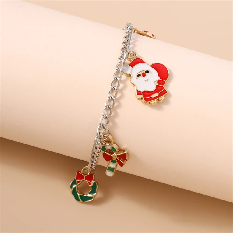Modisches Weihnachtsarmband für Damen, Metallarmband mit Weihnachtsmann-, Baum- und Rentier-Anhängern, Mädchenarmband, Neujahrsfest-Schmuck, Geschenkidee – Detail 11