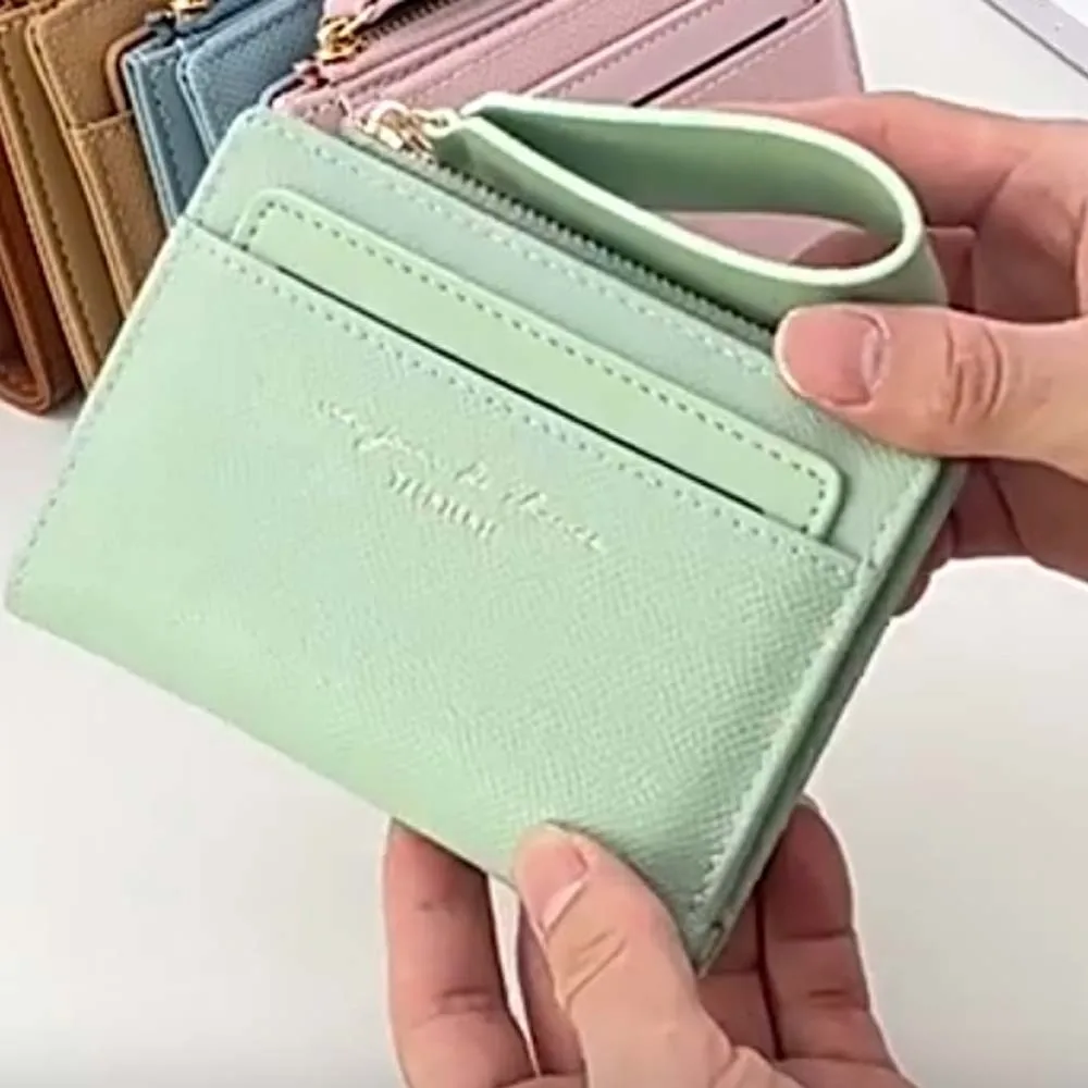 Storage Bag Portable Women Folding Wallet PVC Snap Button Solid Color Card Bag Korean Style Classic Lady Short PU Purse School