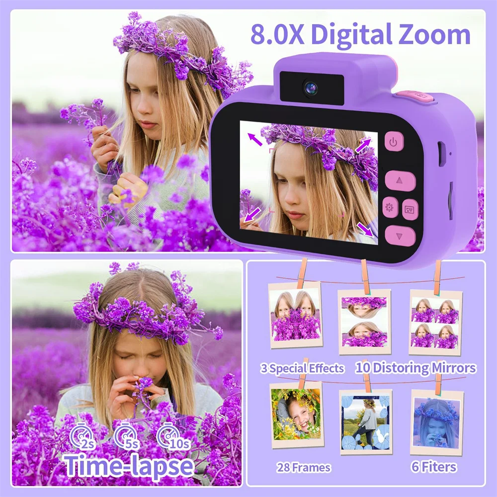 H7 Children's Camera Mini HD Digital Video Selfie Cameras Portable Outdoor Photography Educational Toys Boys Girls Birthday Gift