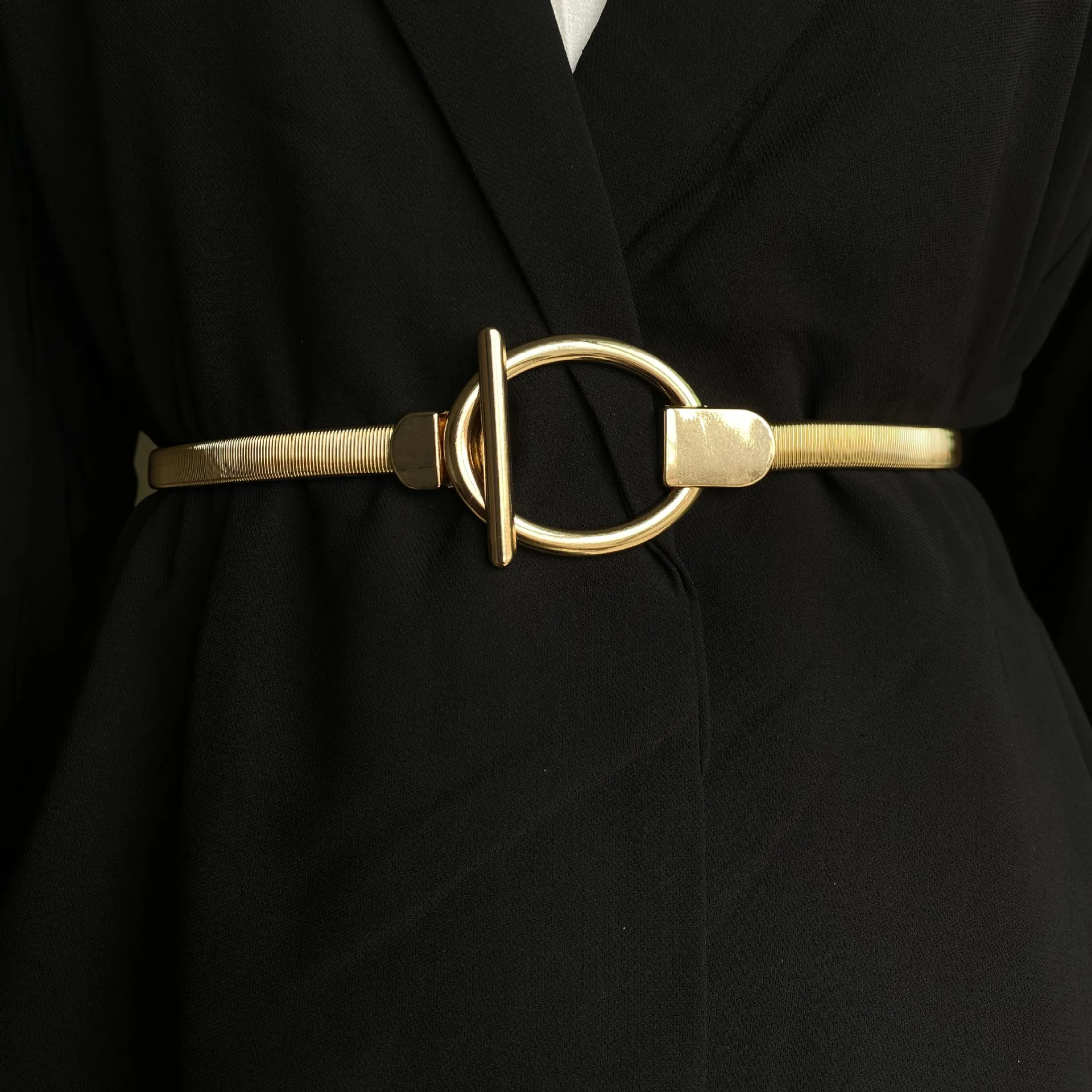 

Women's fashion metal chain elastic waist chain with skirt gold belt versatile sweater thin belt