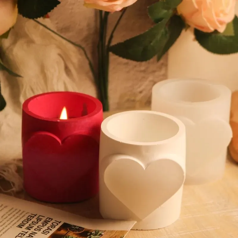 

2026-Love Candle Cup Resin Mold DIY Valentine'S Day Couple Pen Holder Gifts Silicone Molds Plaster Cement Vase Molds