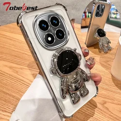 For Xiaomi Redmi Note 14 Pro Plus 14C 4G 5G Clear Shockproof Transparent Plating Astronaut Bracket Phone Holder Cover