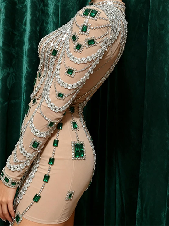 Bixi الفاخرة سباركلي الماس فساتين لحضور الحفلات الموسيقية طويلة الأكمام فستان قصير المرأة مساء فستان حفلة عيد ميلاد مثير ملهى ليلي بار الكرة ثوب