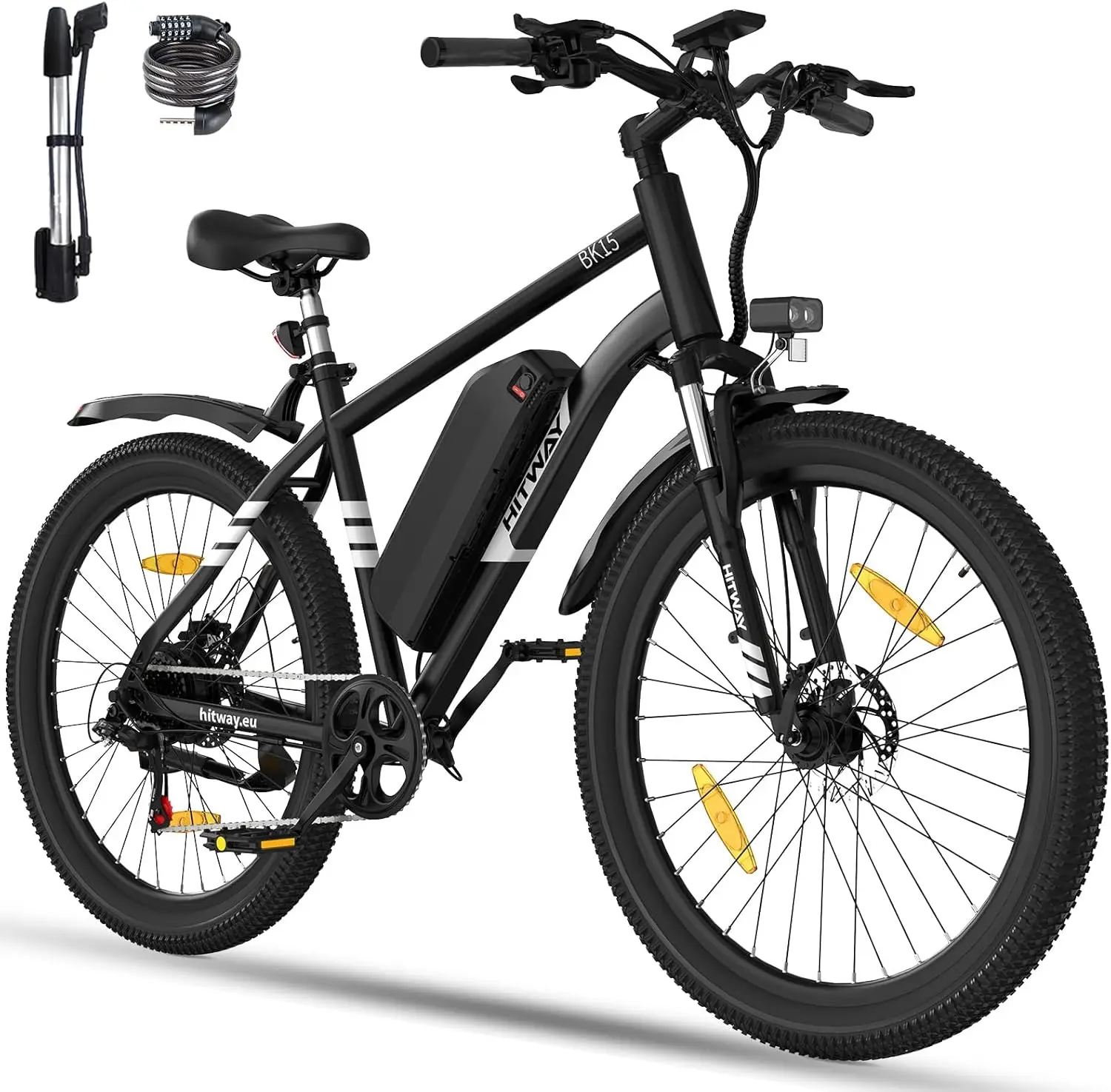 HITWAY elektrische fiets E-mountainbike, 27,5 inch elektrische fiets woon-werkverkeer E-bike met 36V13Ah verwijderbare batterij, 7 versnellingen