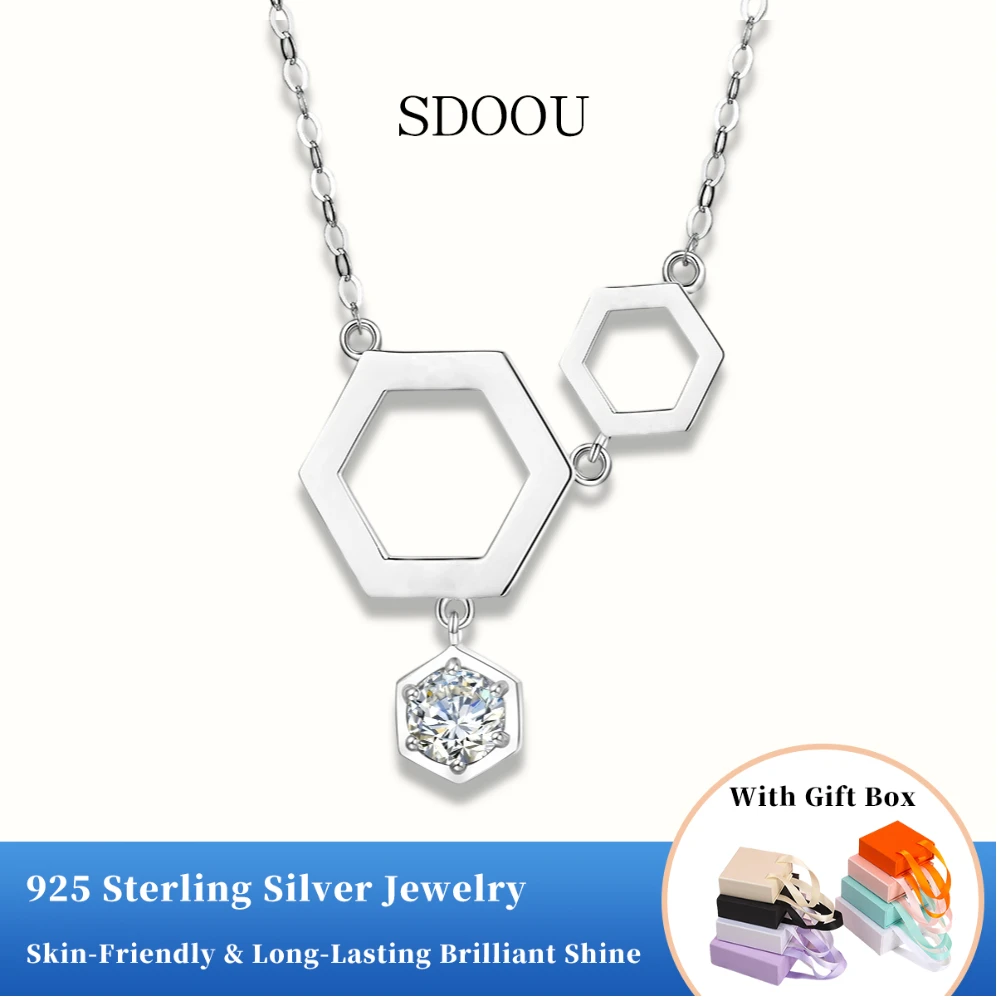 

Кулон-подвеска из муассанита 1 карат в форме шестиугольника, серебро 925 пробы, изящная цепочка, идеальный подарок для девушек, подарок на день рождения, украшение для повседневной носки