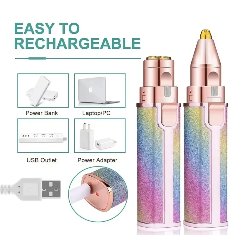 2-in-1 Rechargeable Eyebrow Trimmer & Facial Hair Shaver for Women, LED Precision Painless USB Grooming Tool
