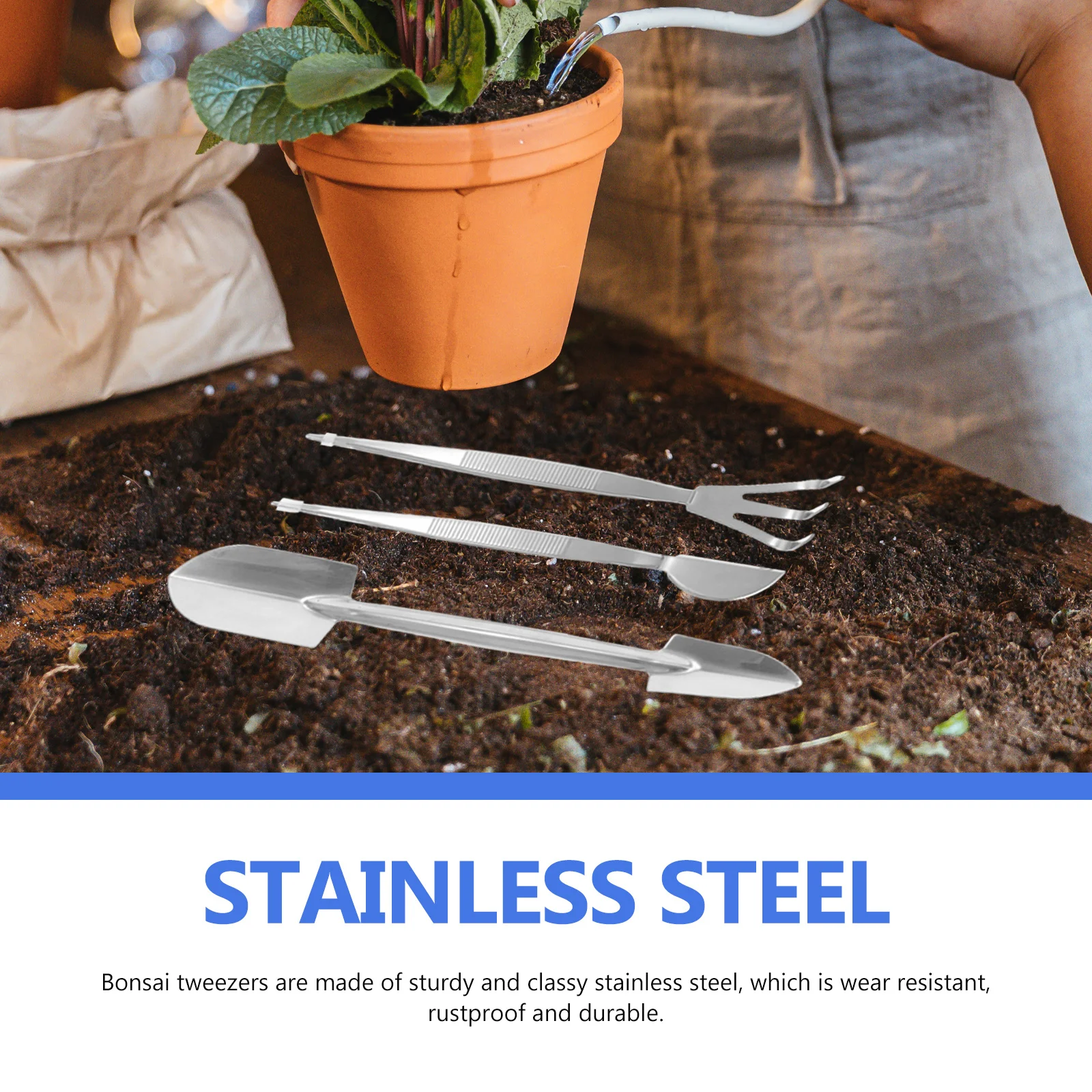 

1Set Wear Resistant Stainless Steel Bonsai Tweezers Rake Spade for Precise Gardening Tasks Bonsai Tools Crafting Tweezers