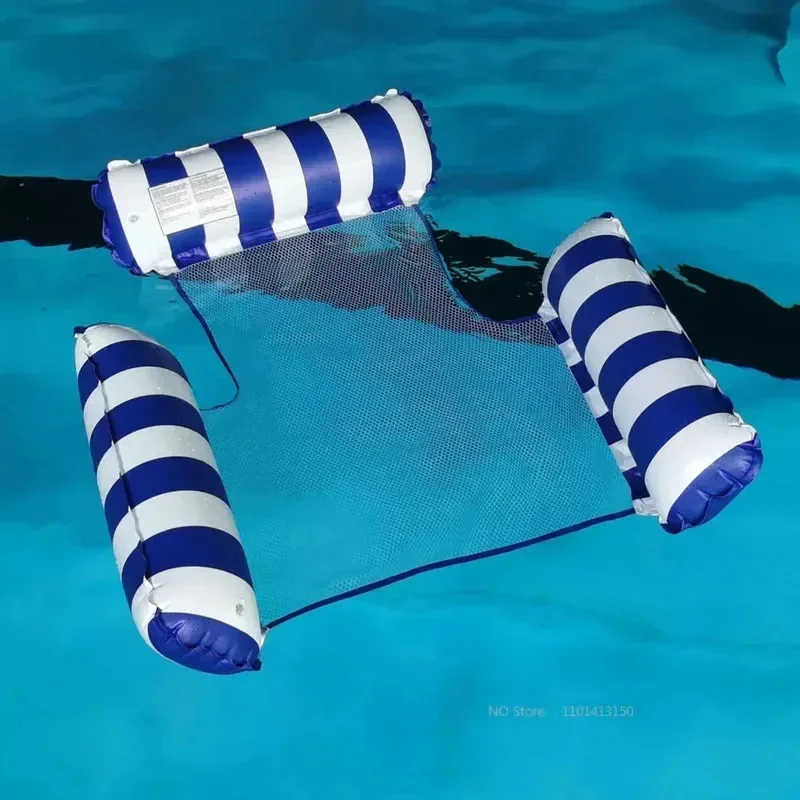 Adult Inflatable Striped Water Floating Bed Foldable Backrest Reclining Chair Single Hammock Swimming Pool Float Lounge Mat Summ view 3