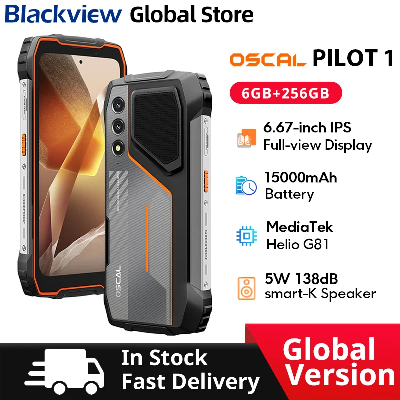 Прочный телефон Blackview Oscal PILOT 1 6,67-дюймовый HD + 90 Гц Дисплей 15000 мАч 5 Вт Коробка Динамик 6 ГБ 256 ГБ Helio G81 Процессор NFC Мобильный телефон
