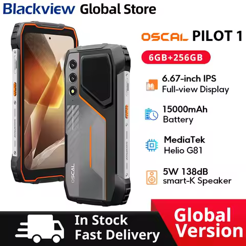 Blackview Oscal PILOT 1 Rugged phone 6.67-inch HD+ 90Hz Display 15000mAh 5W BOX Speaker 6GB 256GB Helio G81 CPU NFC Cellphone