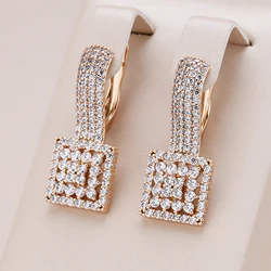 Kienl Hot Full Natural Zircon Daily Party Big Earring for Women 585 Rose Gold Color Square Ethnic Bride Vintage Wedding Jewelry