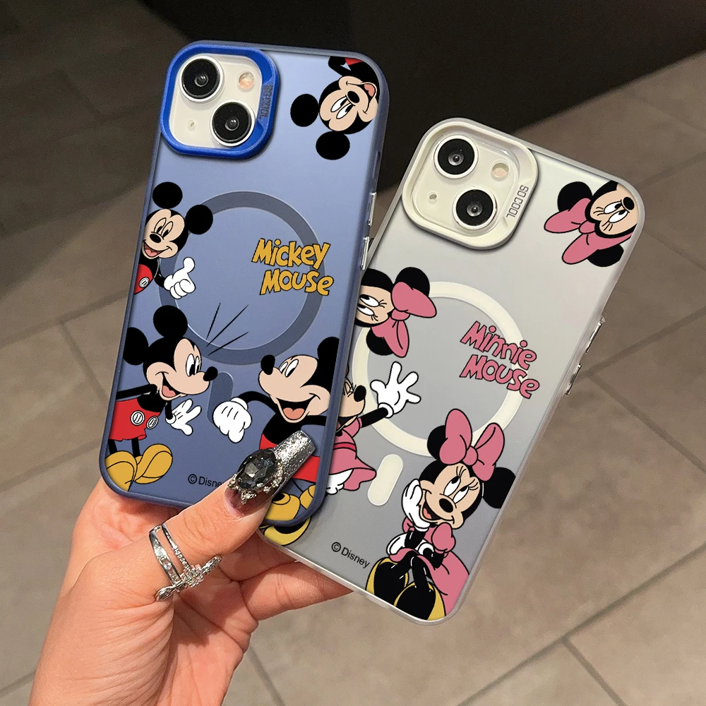 Disney Mickey Minnie Phone Case For Magsafe Magnetic Phone Case for IPhone 11 12 13 14 15 16 Pro Max Plus Lens Plated Cover