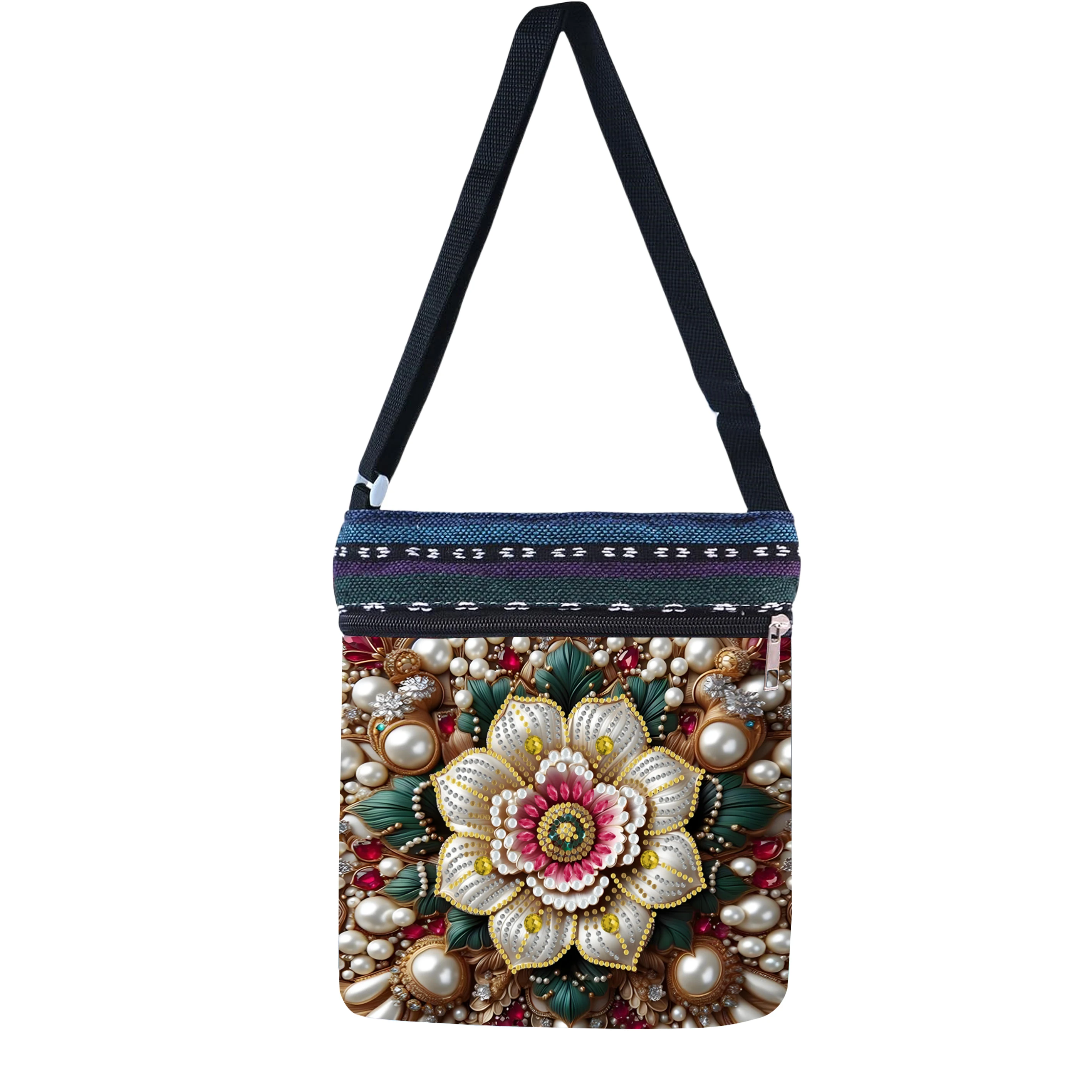 DIY Diamant Malerei Leinwand Tasche Umhängetasche Casual Seitentasche Diamant Malerei Blumen Muster