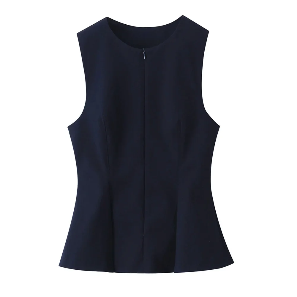 Taop&Za 2024 short skirt style hem pleated solid color sleeveless zipper placket casual all-match tops for women