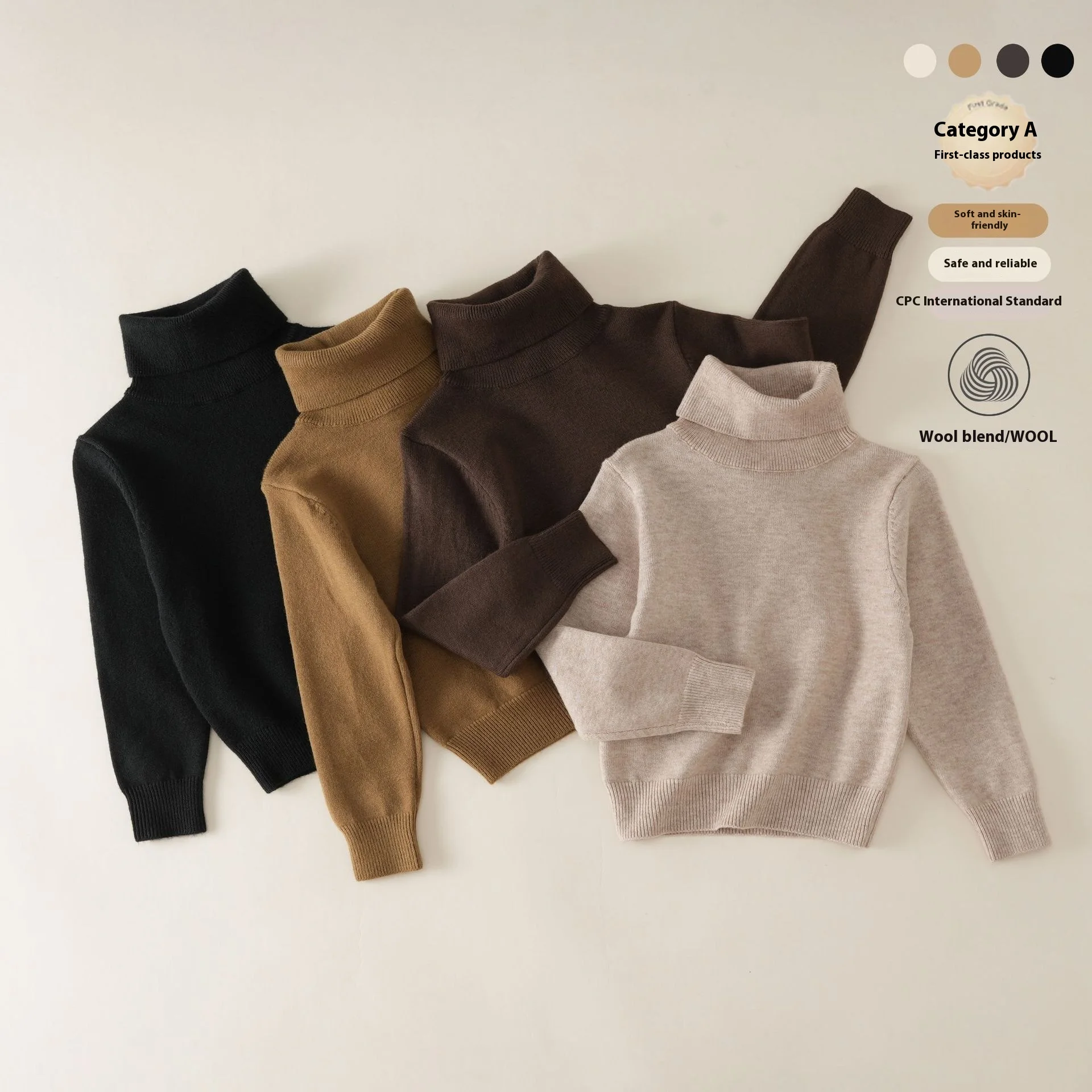 Teen Kids High Neck Sweater Autumn Winter Unisex Solid Color Knitted Pullover Casual Soft Warm Tops for Boys Girls 2-13 Years