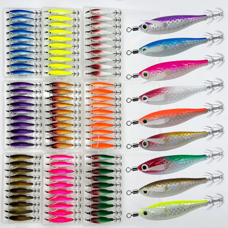ShareShark 10 Stück/Box Leuchtender Tintenfisch-Jighaken Salzwasser-Angelköder Holzkrebsköder Meeresangeln Oktopus Tintenfisch Köder – Detail 2