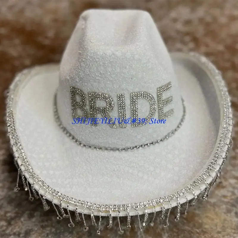 E21F Frau Fransen Cowboy mit BRAUT Brief Sommer Outdoor Braut Fedoras für Die Aufnahme Von Foto Liefert – Detail 4