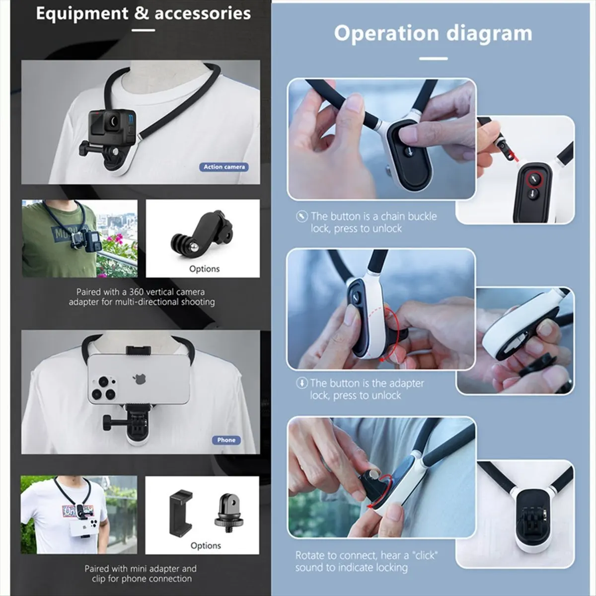 

Крепление на шею T28C для GoPro Hero 12 11 10 9 8 7 6 5, Insta360, Osmo Action Camera, аксессуары для смартфонов