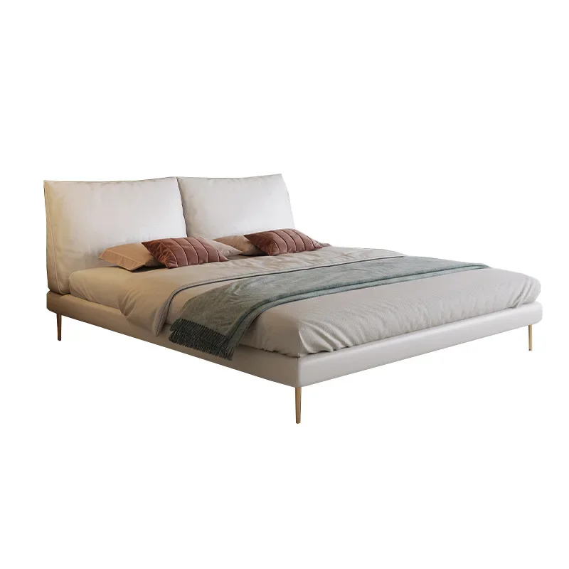 

Light luxury leather bed master bedroom modern simple high foot Italian minimalist soft