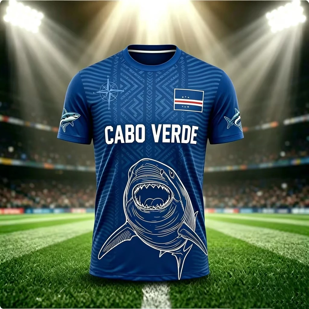 Cabo Verde 10 Football Shirt Shark Print Soccer Tee Unisex Short Sleeve Sports Top for Men Women Kids