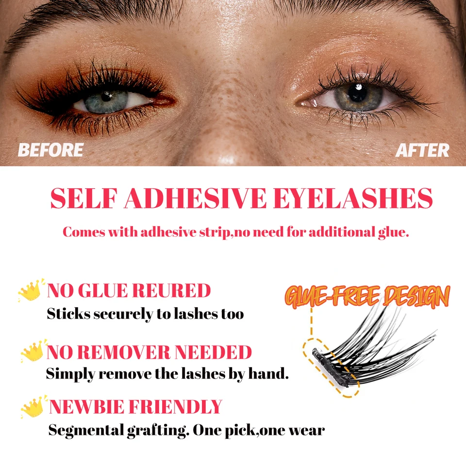 Pestañas autoadhesivas racimos DIY extensión 8-13 mm 80 piezas esponjosas curva D suaves naturales 2