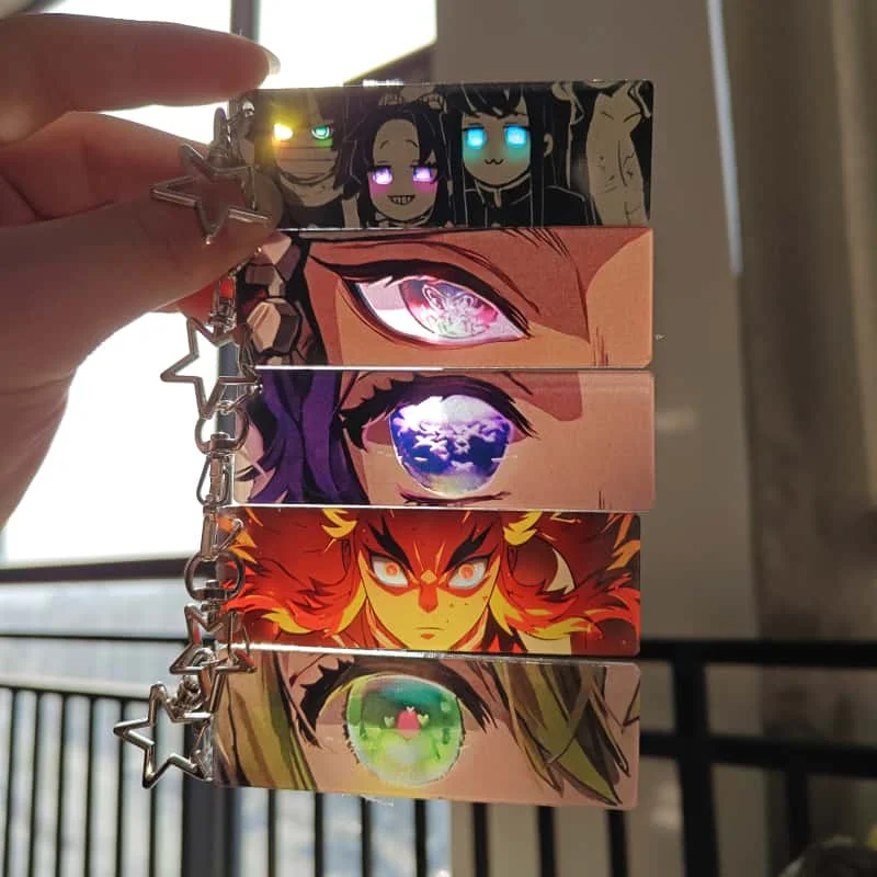 

Anime Demon Slayer Keychain Acrylic Shining Eyes Rectangular Double Sided Pattern Backpack Pendant Christmas Gift