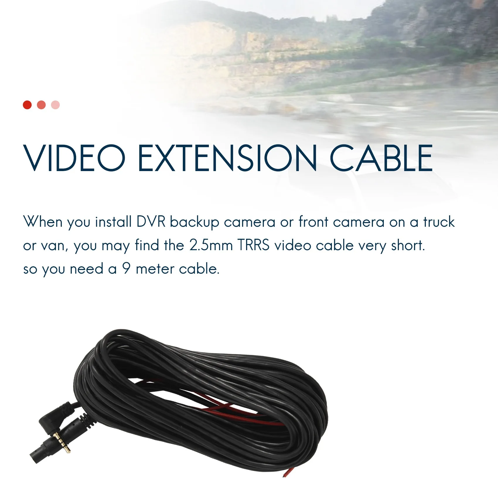 Longo Rear Lens Extension Cable para Condução Recorder, Gps Rear View Camera, 5 Pin, 5 Hole, 9 Meter Long Line