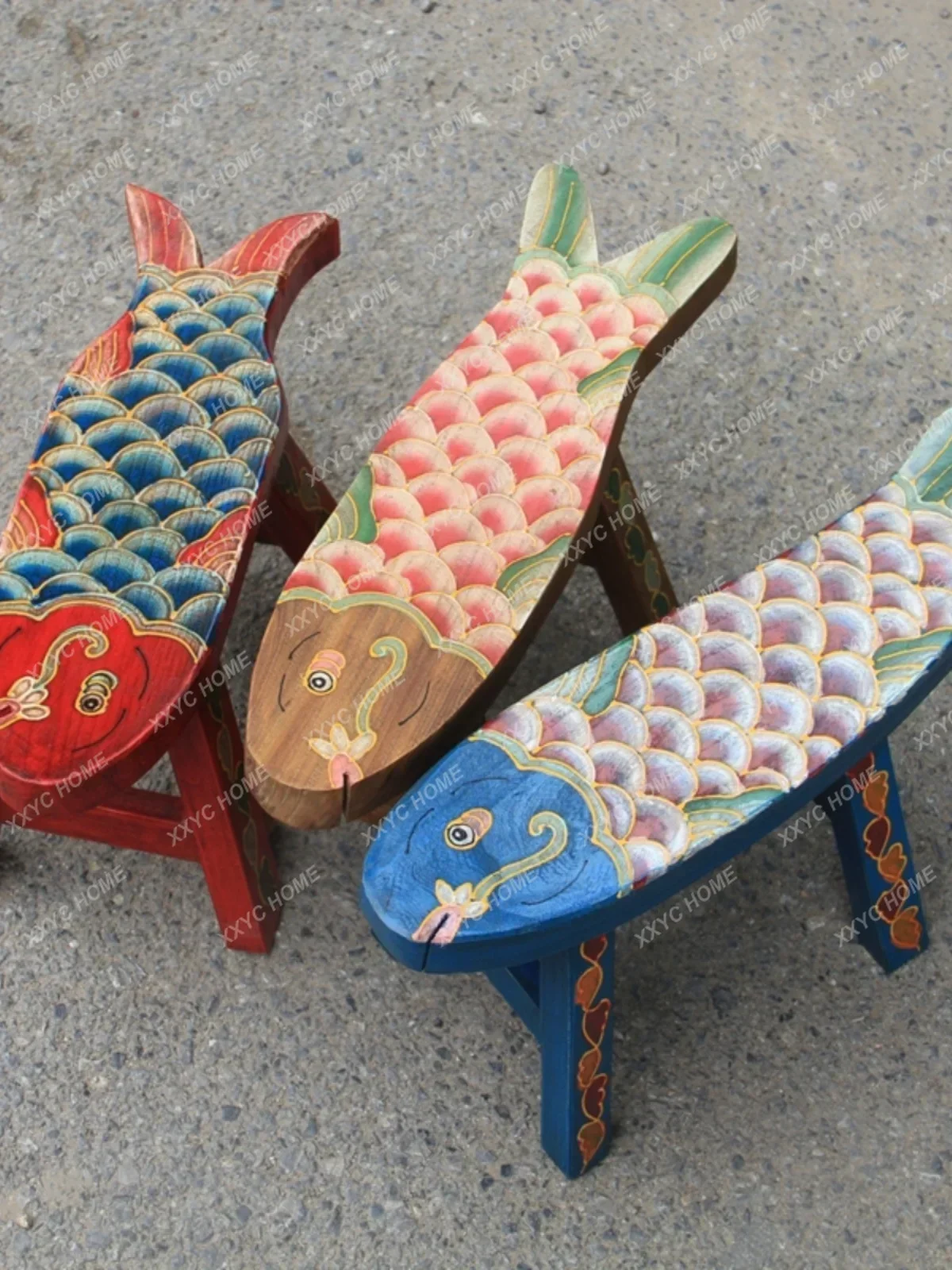 Low Stool Solid Wood Painted Retro Small Bench Children's Fish Shoe Changing Stool