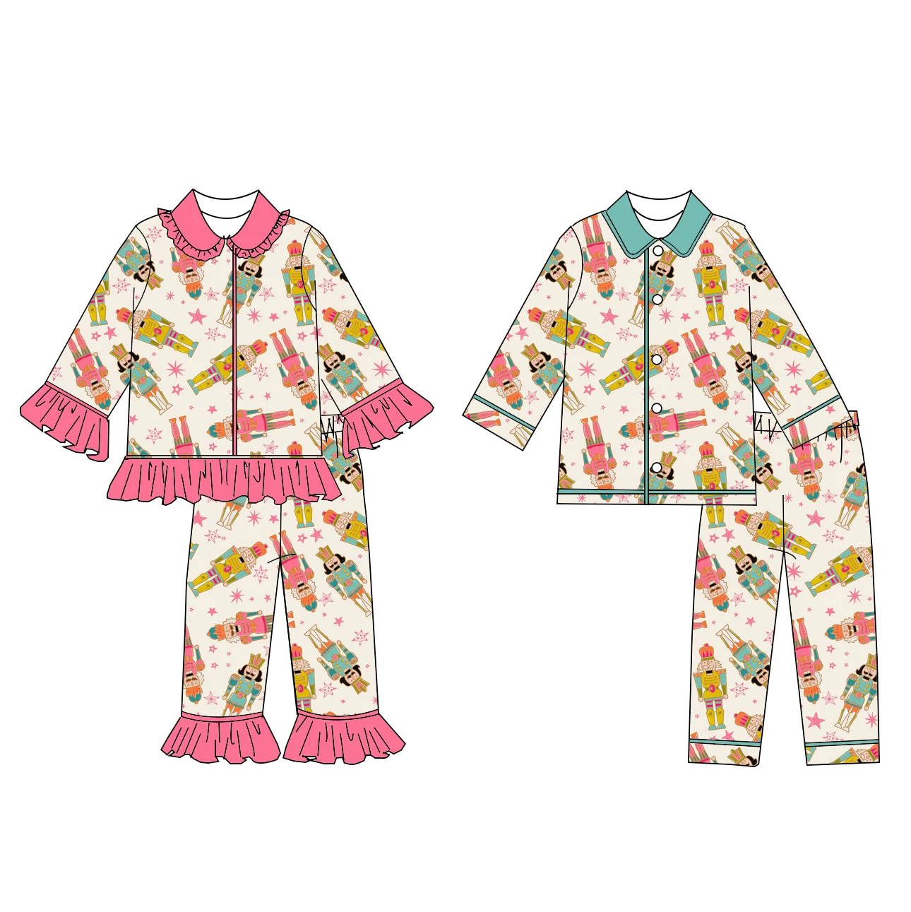 Thanksgiving Boutique Children's Pumpkin Set Long Sleeves  Christmas Clothing Girls Boys Nutcracker Pajama Set