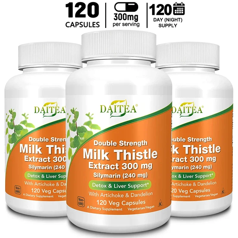 Mariadistelextractsupplementen, Silymarin, dubbele sterkte, levergezondheid, ondersteunt leverfunctie, detox, niet-GMO, vegetarisch