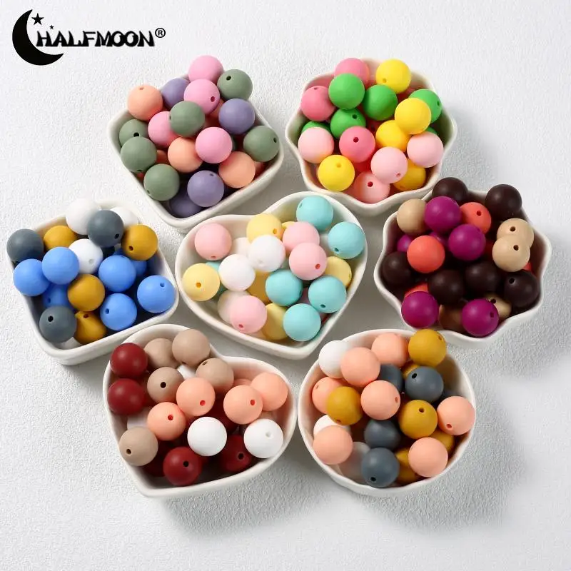 40Pcs/Set 12/15mm Silicone Beads Baby Teething Beads Set Food Grade Silicone Teether DIY Jewelry Pacifier Chian Accessories