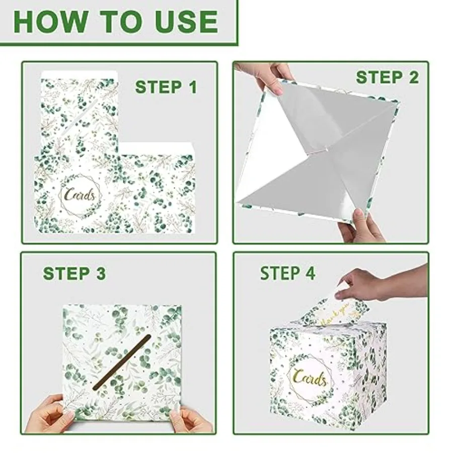 Sage Greenery Bridal Shower Card Box and Baptism Envelope Box for Wedding Gift Baby or Bridal Shower Party Favors Decorations