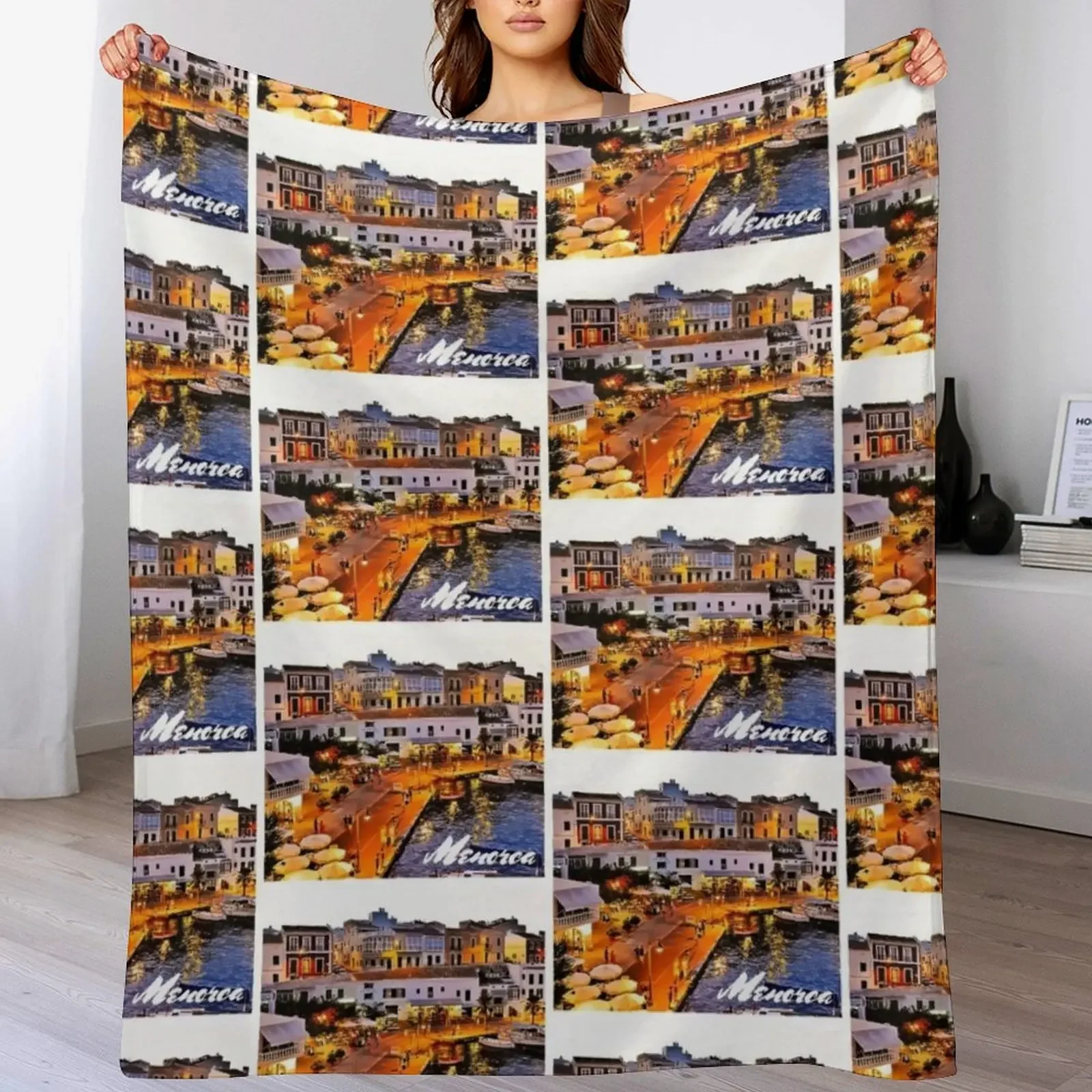 menorca spain art print Throw Blanket Thin christmas gifts Blankets