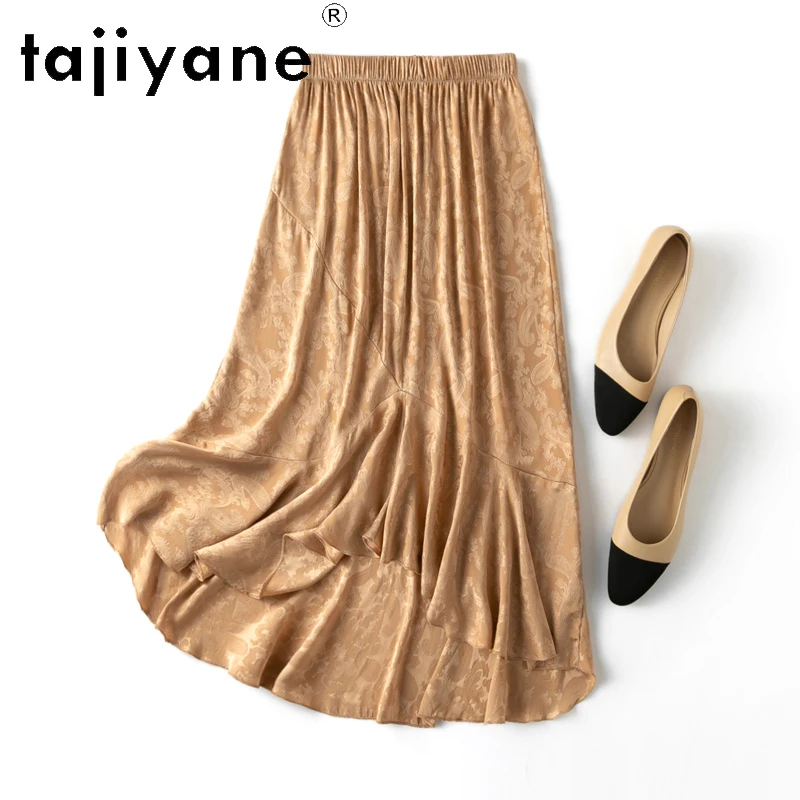 

TAJIYANE 93% Natural Mulberry Silk Skirt Fashion Jacquard Summer Skirt Golden Long Skirt Woman Clothing 2025 Faldas Para Mujeres