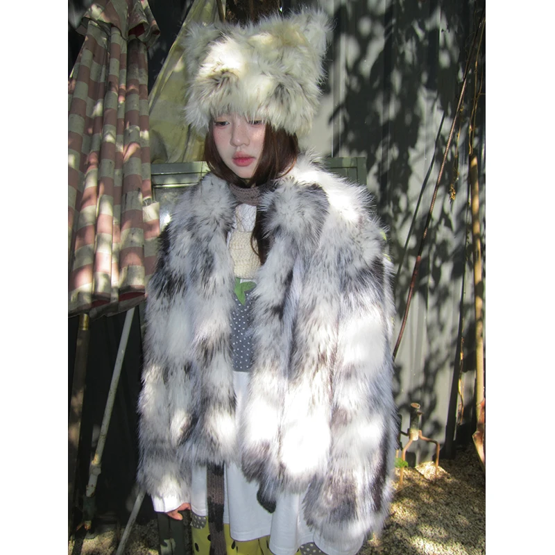 

Ele Women's Fur Trimmed ort Coat Warm Fluffy Color Blo Design Korean Sle Commute Wind Winter New Arrival Outerwear