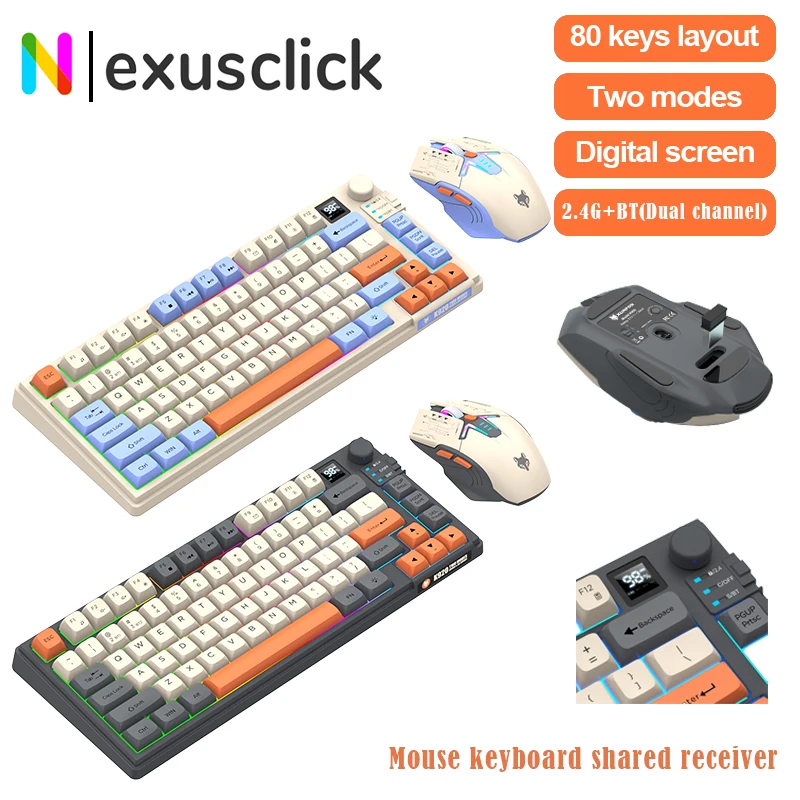 

Набор беспроводной клавиатуры Nexusclick K920 с экраном, игровая клавиатура, двухрежимное подключение Bluetooth, подключение нескольких устройств, эргономичная