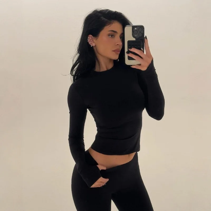 

Kylie same style ~ KHY fall and winter thumb button round neck sexy tights top pantyhose shaping elastic suit