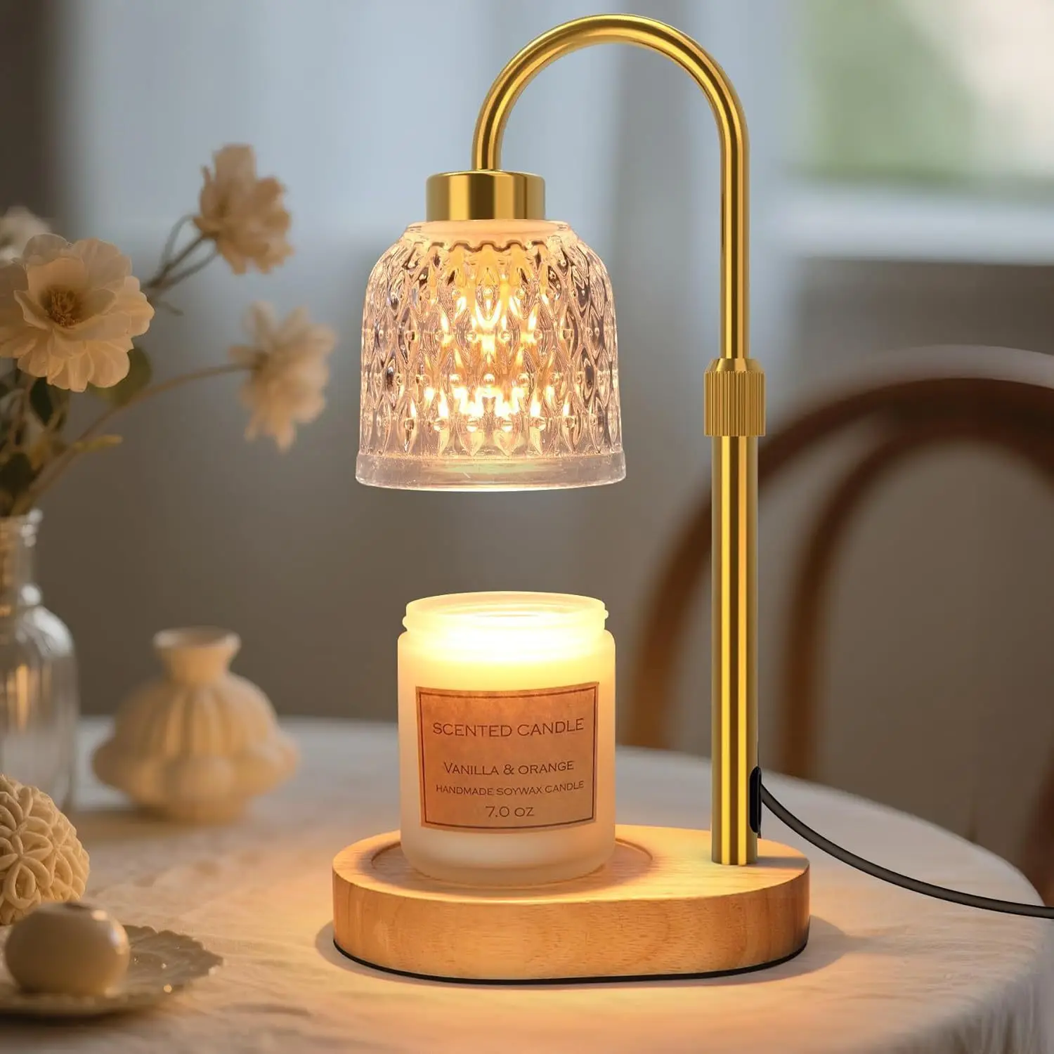 Adjustable Height Aromatherapy Wax Melt Lamp with Timer Bedside Light