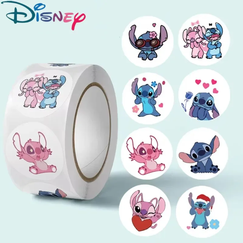 Kawaii 500pcs Disney Stitch Diy Stickers Anime Seal Label Decorative Cartoon kids Party candy Stickers Rolls Stickers Toys