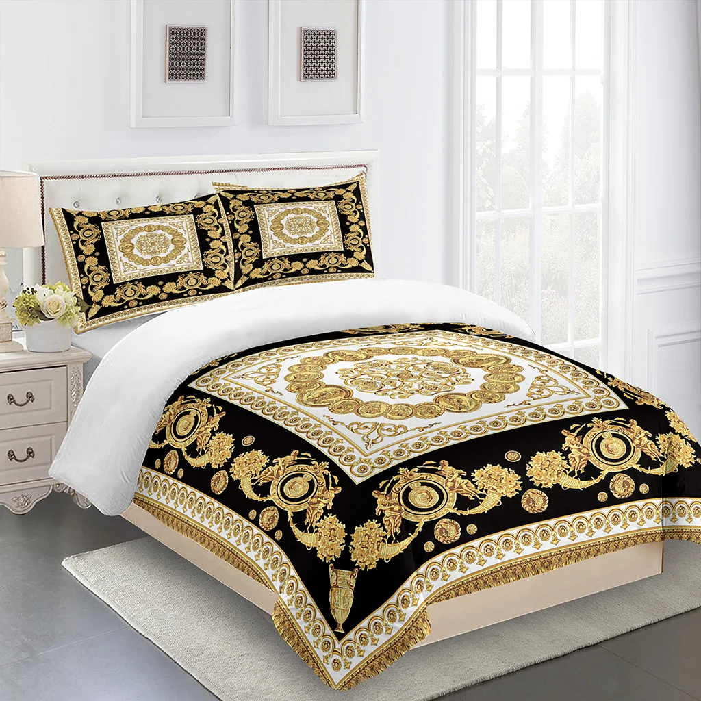 

3D Gold Baroque Chain Lion Bedding Set Luxury Duvet Cover with Pillowcase Home Textile Comforter Cover Queen King Bed Set